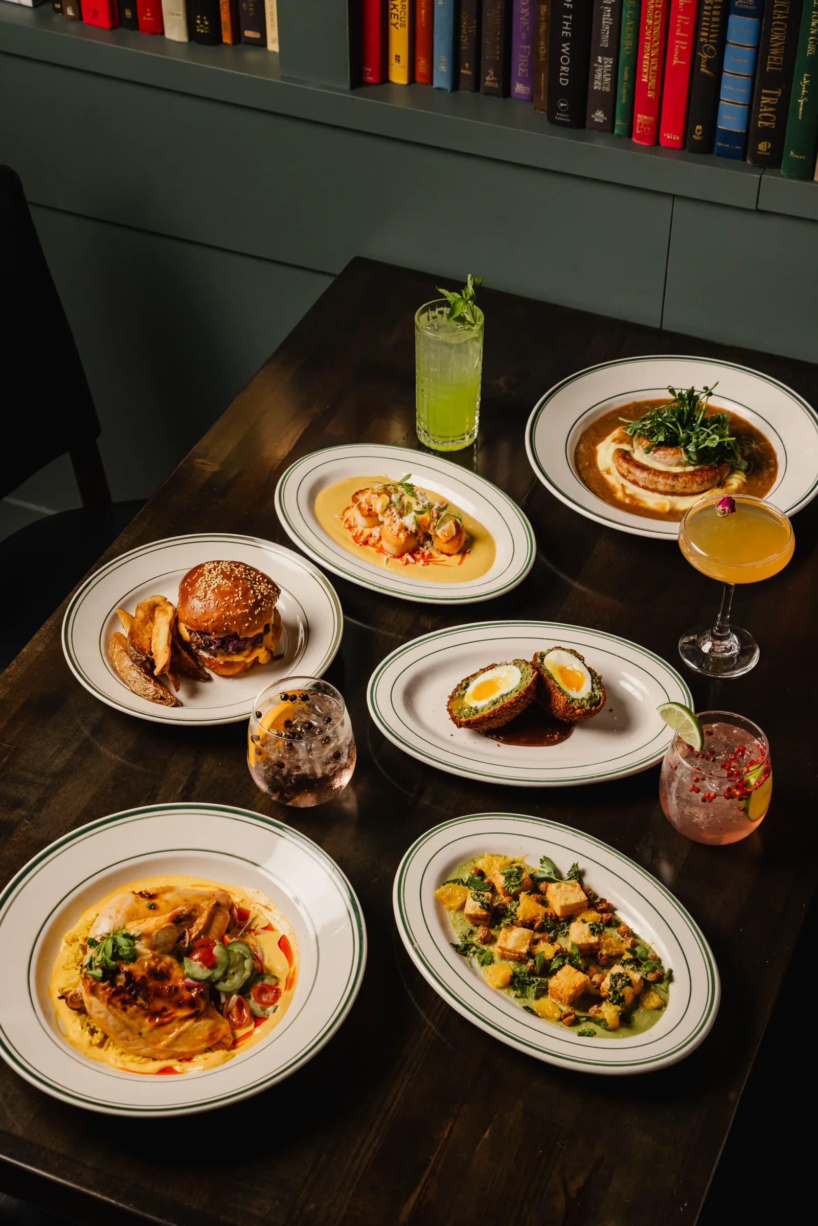 A spread of plates across the table at Marigold